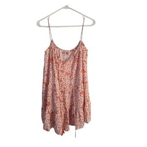Paradise Swim Suit Cover Up Dress M Womens Peach White Floral V Neck Coquette